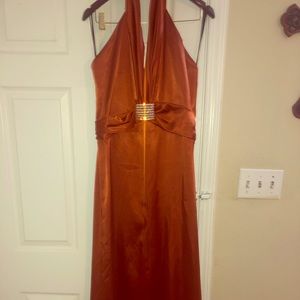 💫Bronze silky formal halter gown💫NWT